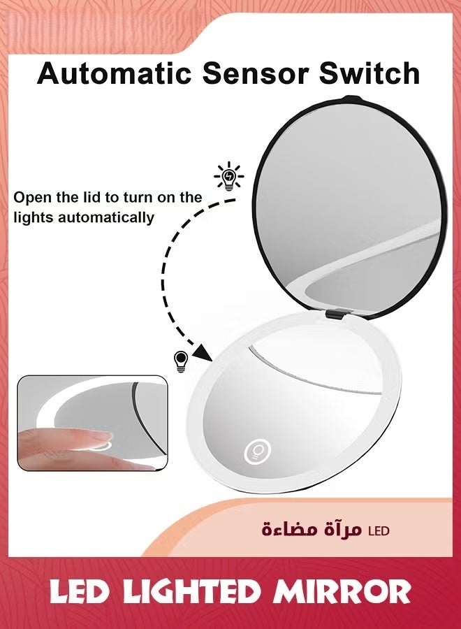 EETU LED Lighted Mirror,1X/5X Magnification Compact Mirror Travel Makeup Mirror,Illuminated Folding Mirror,Handheld 2-Sided Mirror,Portable Folding Mirror For Pocket,Black - Image 5